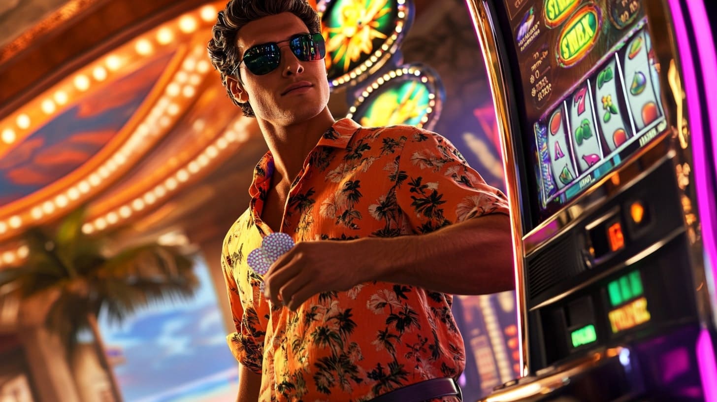 Focused Player Reviewing GK222 Casino Slot Features Before Spinning